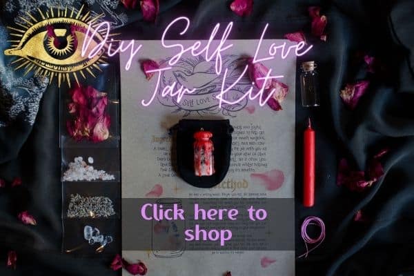 diy self love jar kit with instructional sheet, ingredients and a red candle